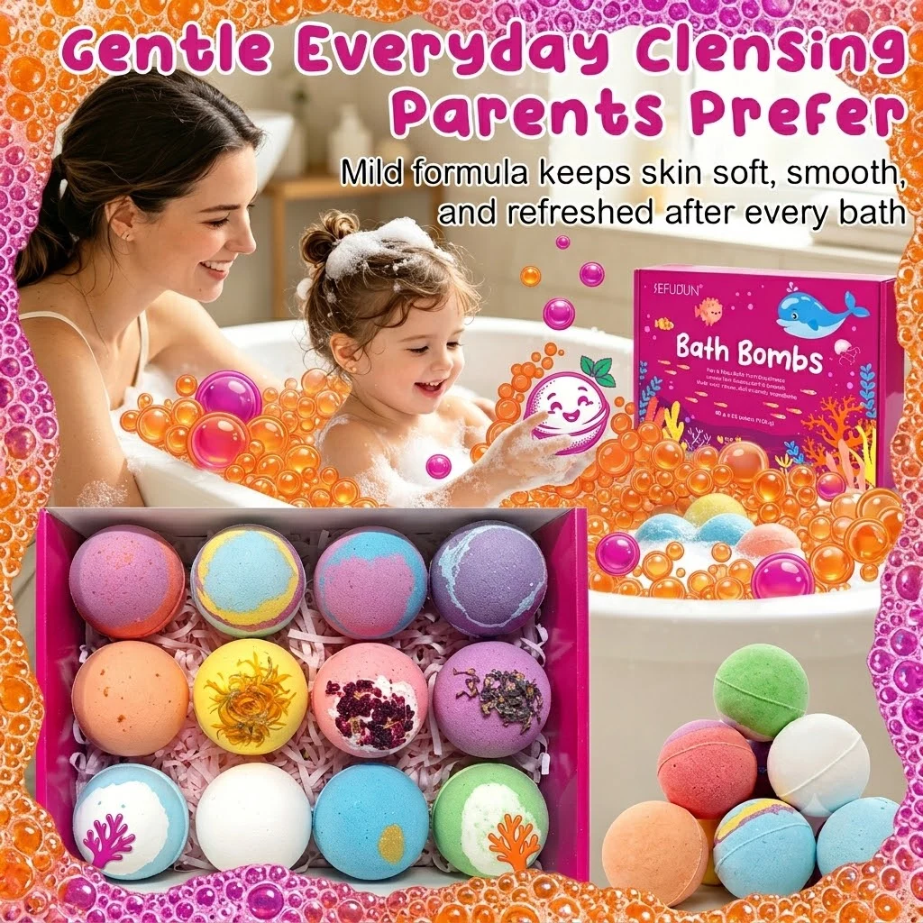A mother and child having fun with bath bombs in the tub